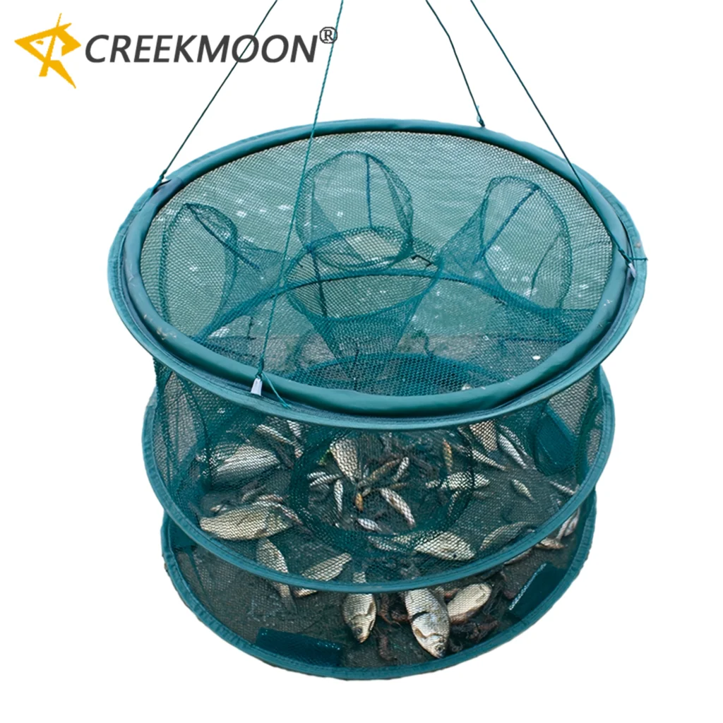 Multifunction Double-layer Anti-escape Fishing Mesh Cage, Fish Shrimp Cage Automatic Fishing Net with 13/15 Holes Fishing Tackle