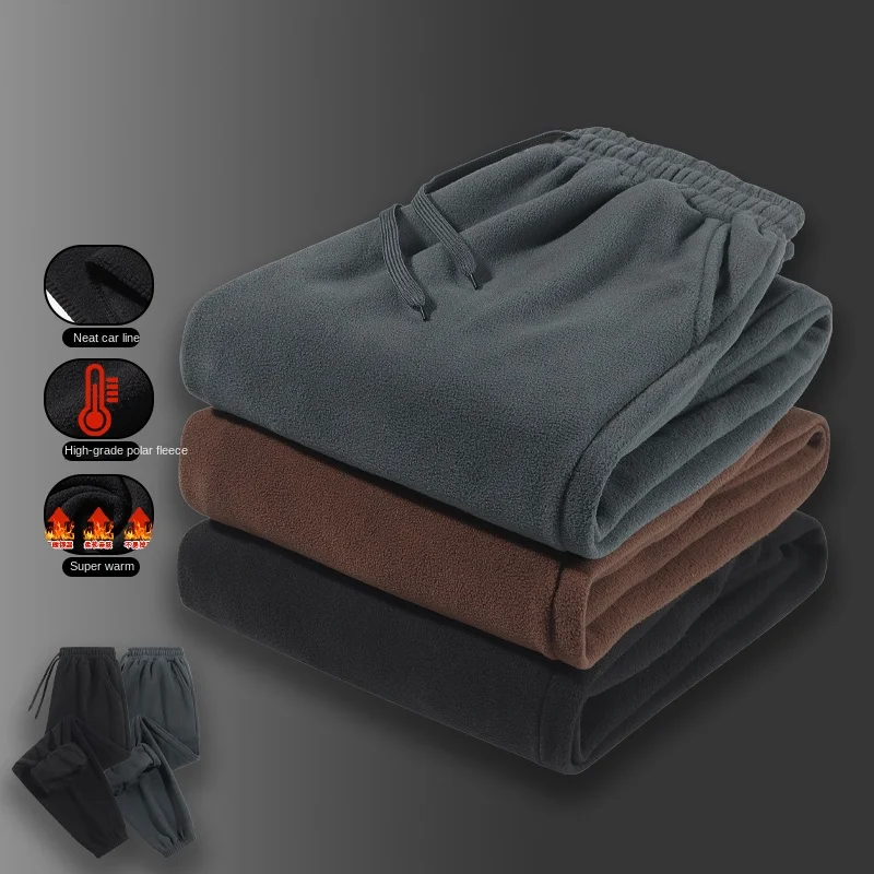 Cross border fleece cotton pants for warmth and casual wear, men's new trendy sweatpants for outerwear, anti cold autumn and win