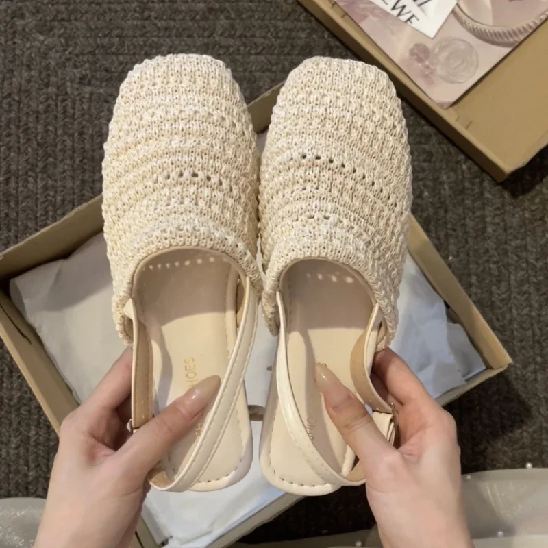 

Новые летние женские сандалии-гладиаторы 2026 года с закрытым носком, плетеные, на плоской подошве, с ремешком на пятке, для вечеринок, туфли-мюли, Zapatos Mujer