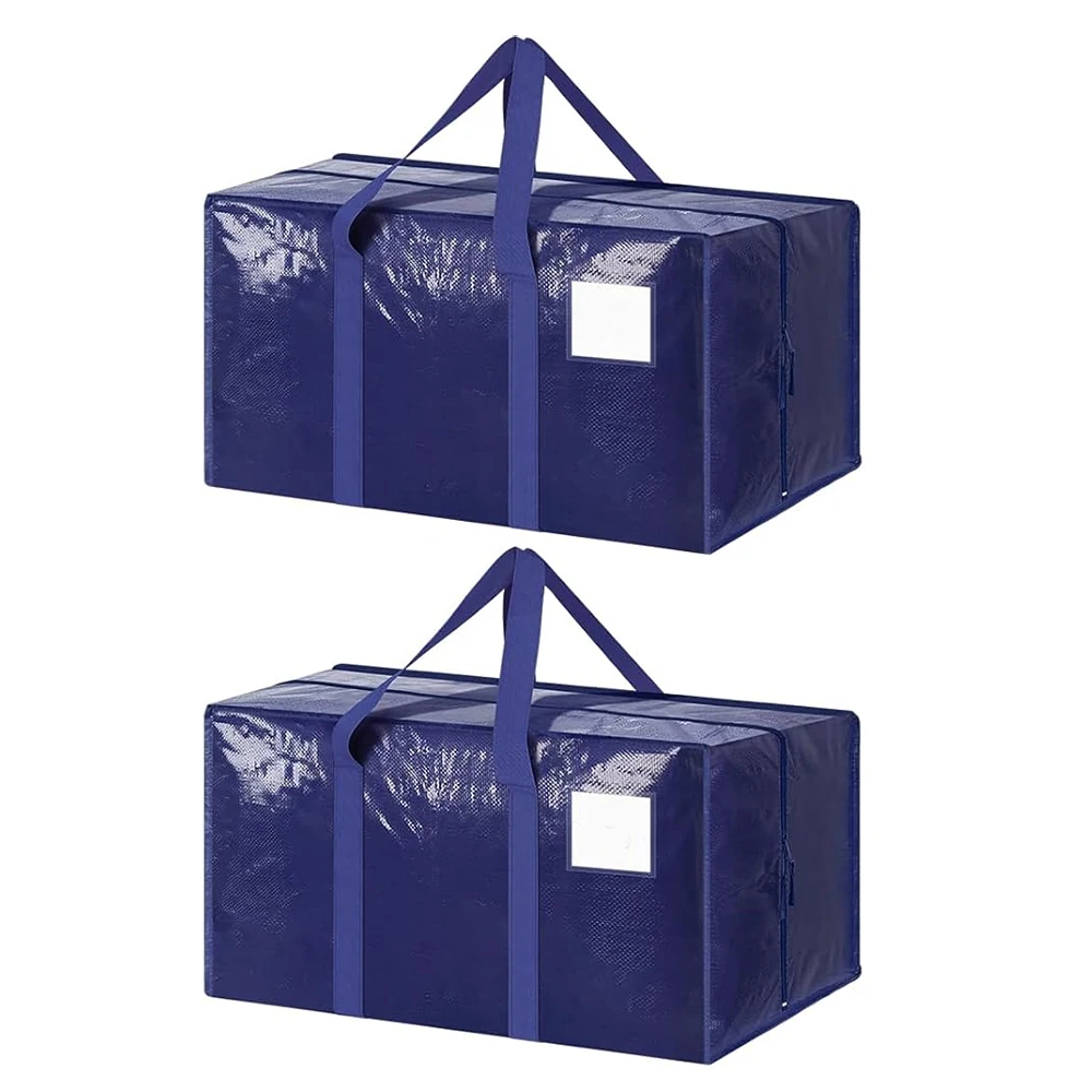 2Pcs Heavy Duty Moving Bags with Zipper Large Clothes Storage Tote Box Blue Packing Organizers for College Dorm Room Supplies