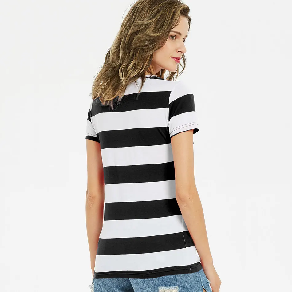 Black White Striped Tshirt Rainbow Striped T Shirt for Women Summer Round Short Sleeve Tees for Women Casual Summer Cool