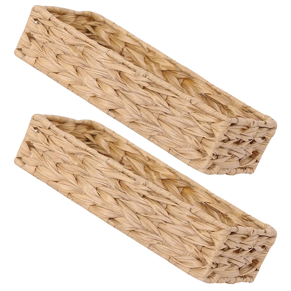 

2Pcs Woven Storage Basket Set Imitation Handwoven Organizer Bin for Bathroom Kitchen Desktop Fruits Stationery
