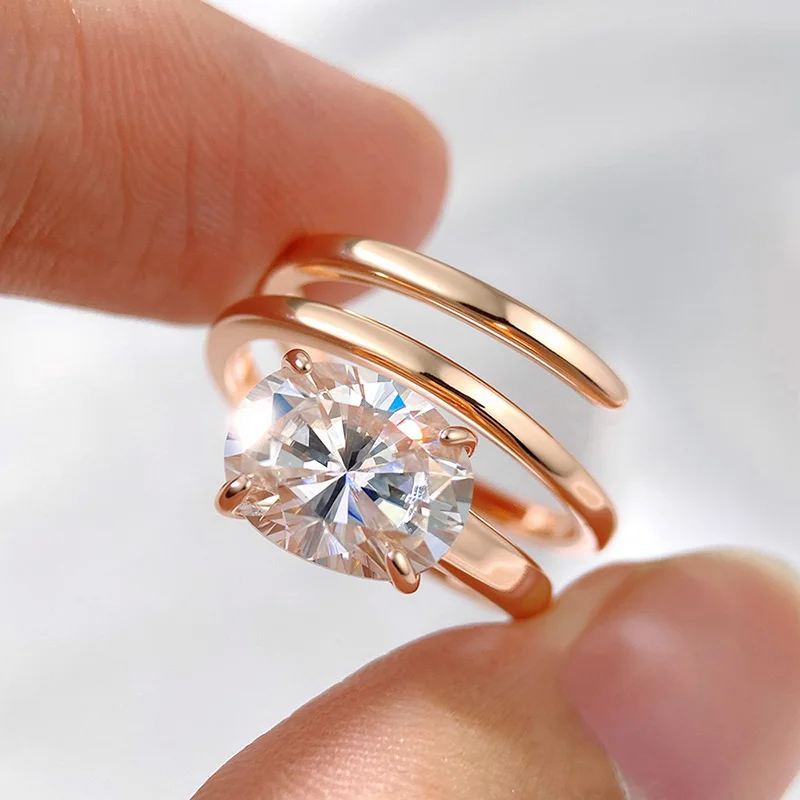 Smyoue 1CT-3CT Certified 14K Plated Moissanite Solitaire Ring Women Wedding Lab Diamond Band Pure 925 Silver 100% Shani Abergel