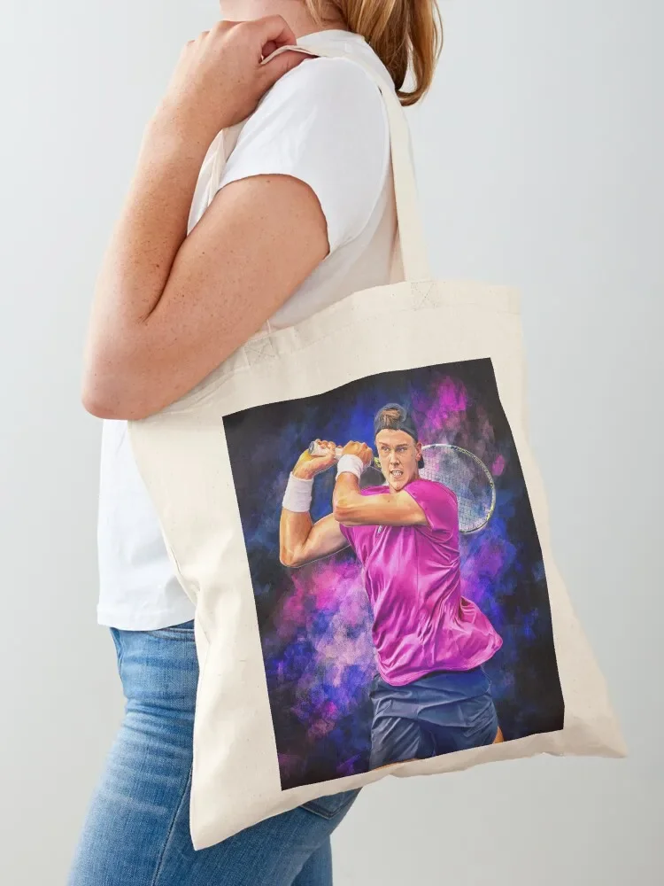 Holger Rune plays backhand. 2023. Digital artwork print wall poster. Tennis fan art gift. Tote Bag women bag Tote Bag