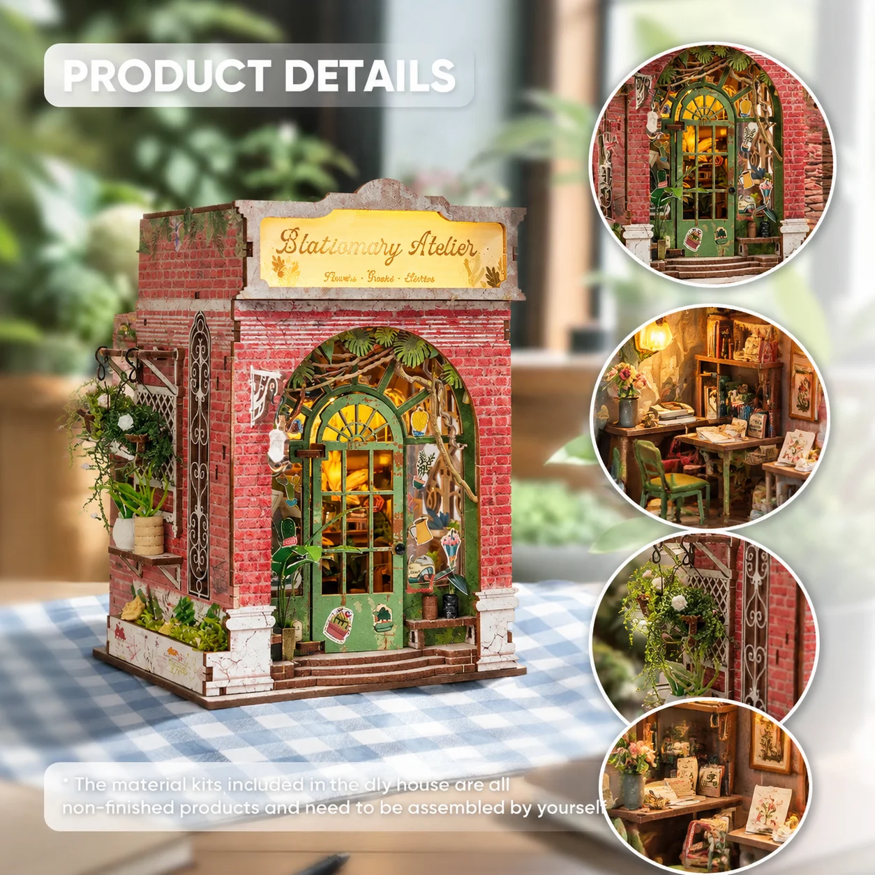 DIY Miniature Dollhouse Floral Shop Handmade Kit Wood Crafts Metal Plastic Paper LED Light 3D Puzzles Gift Set 01:32 Scale
