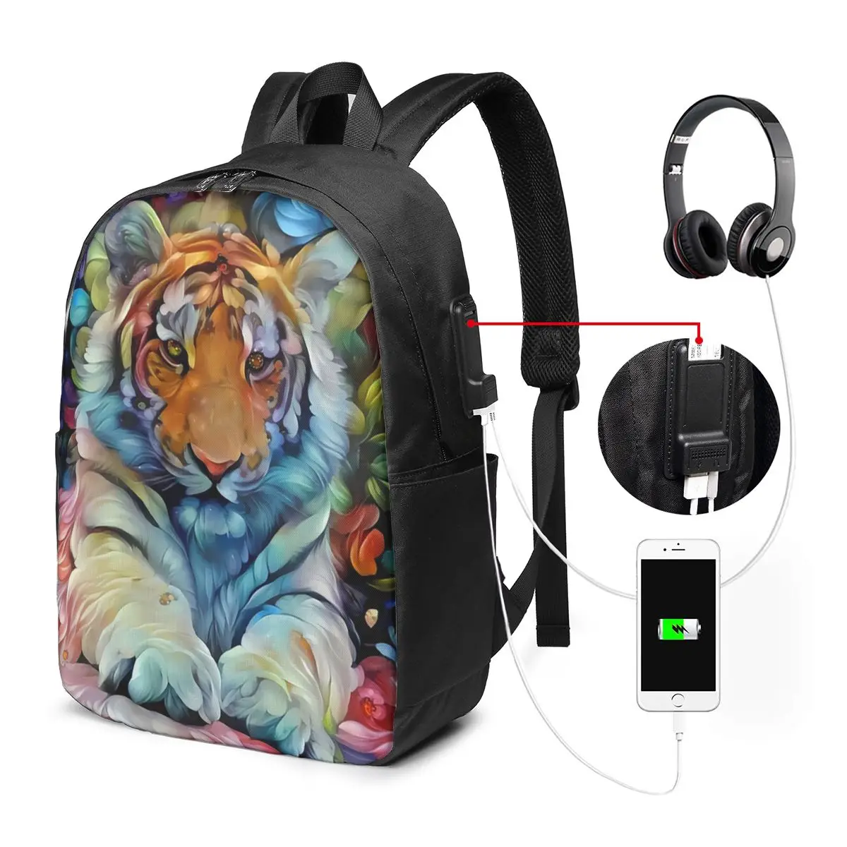 Tiger Lies Down In Flowers Watercolor Art Backpack Travel Notebook Bag Computer College Student School Bag Laptop Shoulder Bags