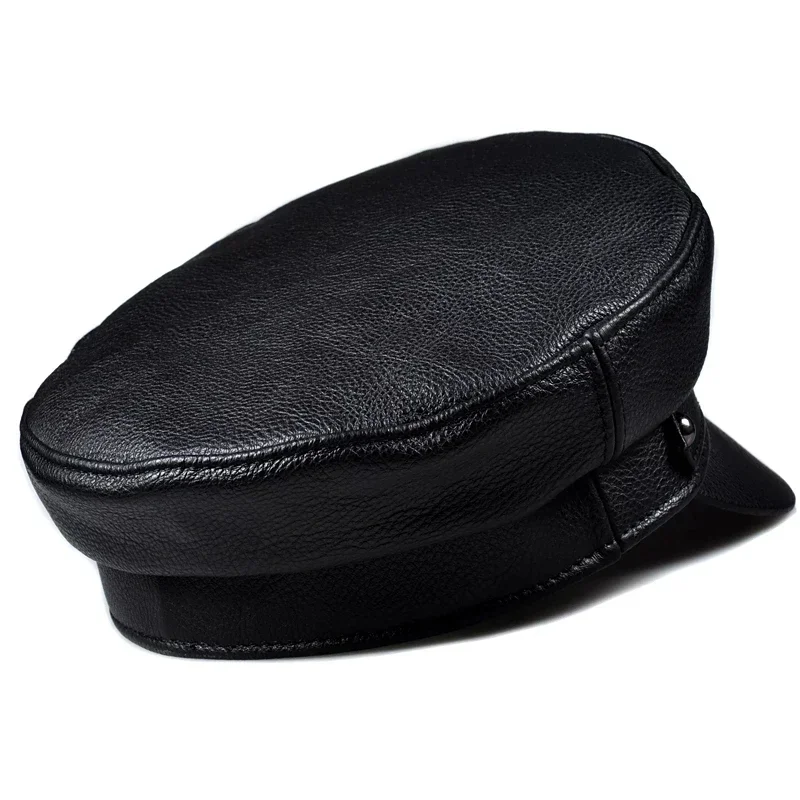 2025 Winter Men/Women Genuine Leather Navy Hats Unisex European/American Streetwear Fitted Black Caps With Belt Outdoor Gorro - Image 3