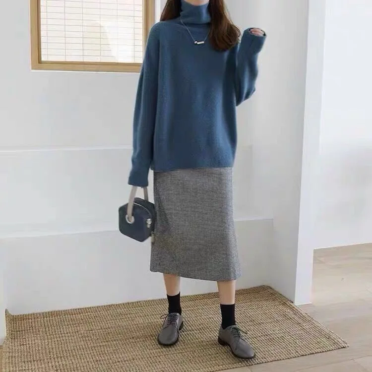 Turtleneck Knitted Sweater Women Autumn Winter Long Sleeve One Size Pullover Female Korean Fashion Solid Sweaters Basic Jumpers