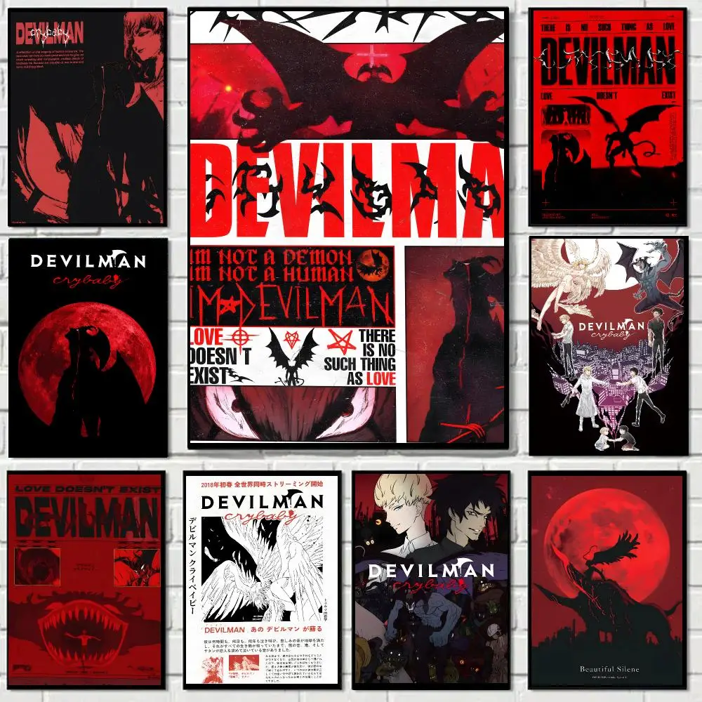 Devilman Crybaby Anime Dark Horror Poster Self-adhesive Decal Living Room Bedroom Party Bar Decor Moisture-proof Fade-resistant