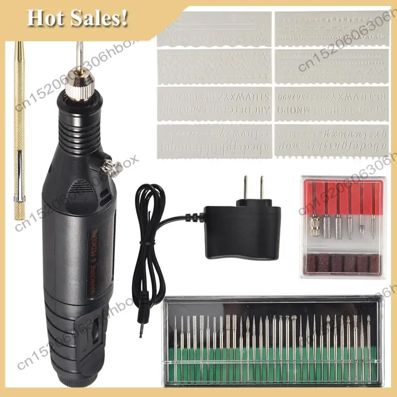 -Harapan Pena Pengukir Elektrik, Kit Alat Ukir untuk Batu Kaca Logam Perhiasan Kayu Plastik dengan Kepala Pemoles, Scriber E