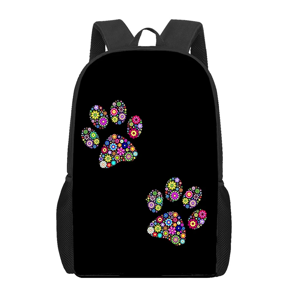 Pegada de cachorro Paw Print Mochila Escolar para Meninos e Meninas, Adolescentes Kids Book Bag, Casual Grande Capacidade Bolsas Estudantis, 16"