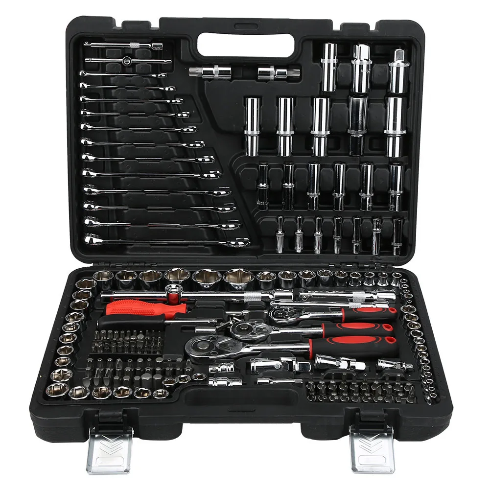 Ratchet Wrench Set 1/4in 3/8in 1/2in Socket Set Tool Case Hand Tool Kits + Box LPD0005‑7 Hand Tool Kits Ratchet Set
