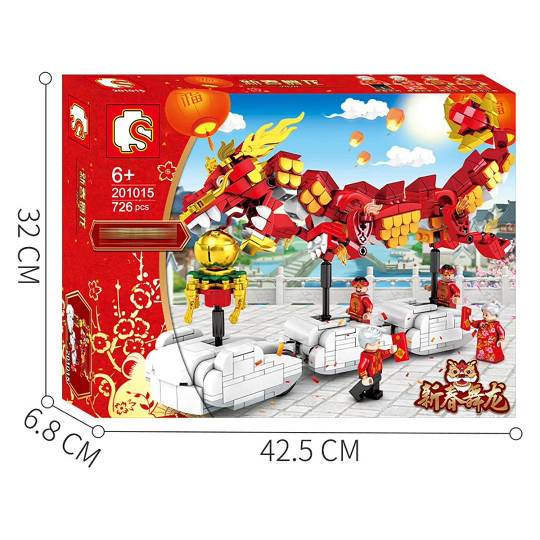 Dragon Dance Building Block para Crianças, Montagem de Tecnologia, Desenho Eletrônico, High TechToys, Ano Novo Chinês, Presentes de Natal