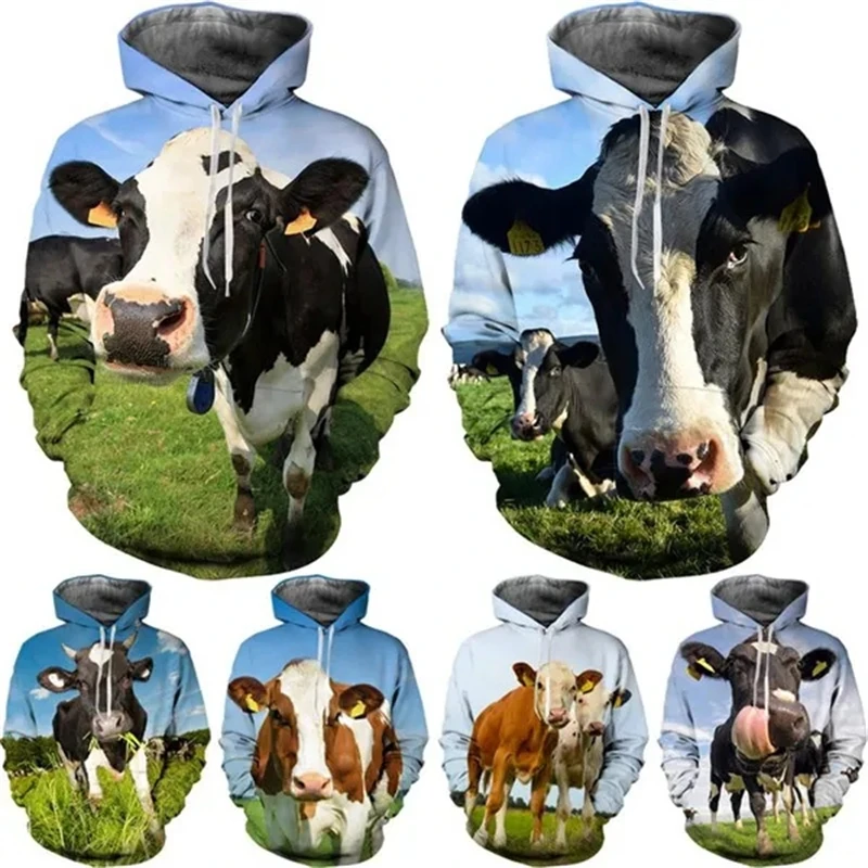 Fashion Cow Cattle Farming 3D Printed Animal Hoodies Men Women Fashion Harajuku Hooded Moxie Hoodie Kids Clothing Sweatshirt 5xl