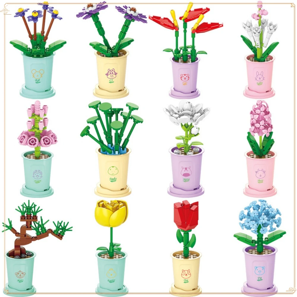 

Floral Master Series Chinese Rose Hyacinth Building Block Bouquet Puzzle Building Block Assembly Toy Children's Day Event Gifts