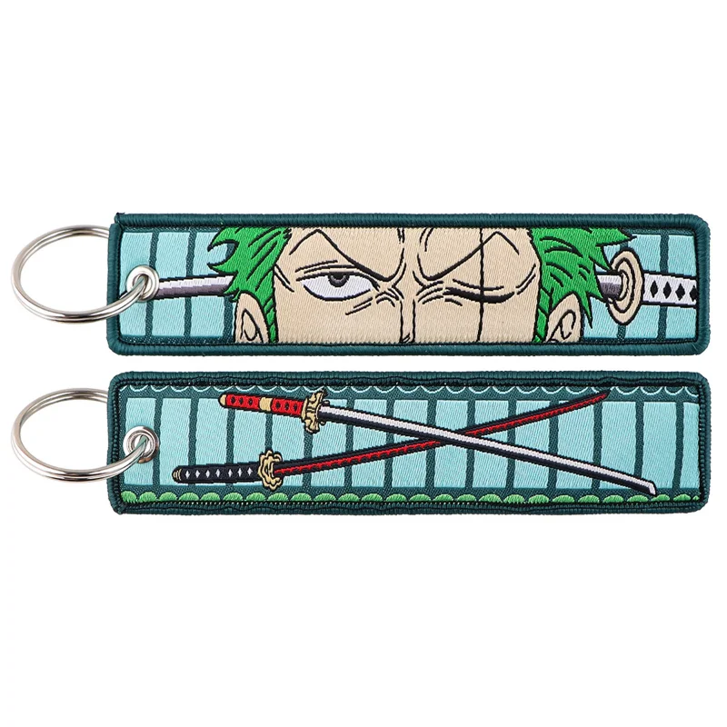 Anime One Piece Label Keychain Luffy Zoro Action Figures Fabric Woven Label Key Ring Accessories for Car Bag Key Chain Toys Gift