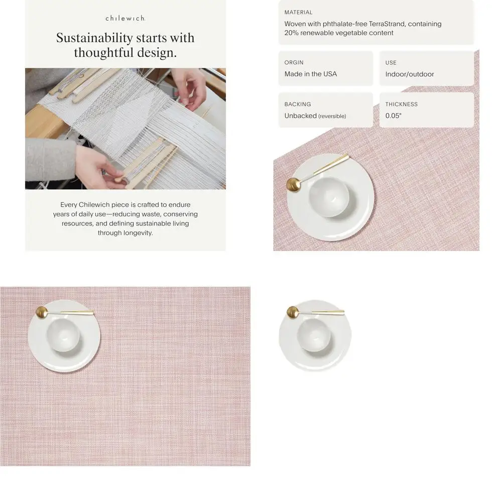 

Elegant Blush Mini Basketweave Placemats - Set of 4 - Durable Indoor/Outdoor Woven Textiles - 19 x 14