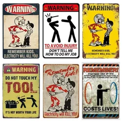 Retro Metal Remember Child Electricity Will Kill You Logo, Child Danger Warning Tin Aluminum Logo, Home School Wall Decoration