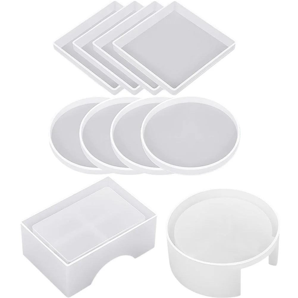 1Set Coaster Casting Tools Round Square Shapes DIY Crystal Epoxy Mold Reusable Nonstick Easy Operate Clean Unique Design