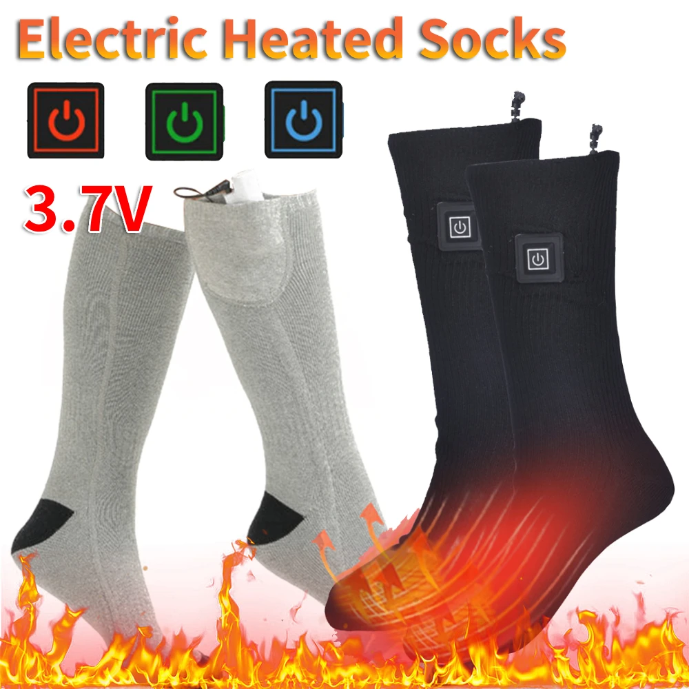 Electric Heated Socks Unisex Rechargeable Washable Thermal Insulated Socks Elastic Thickened for Outdoor Sports Skiing Skating