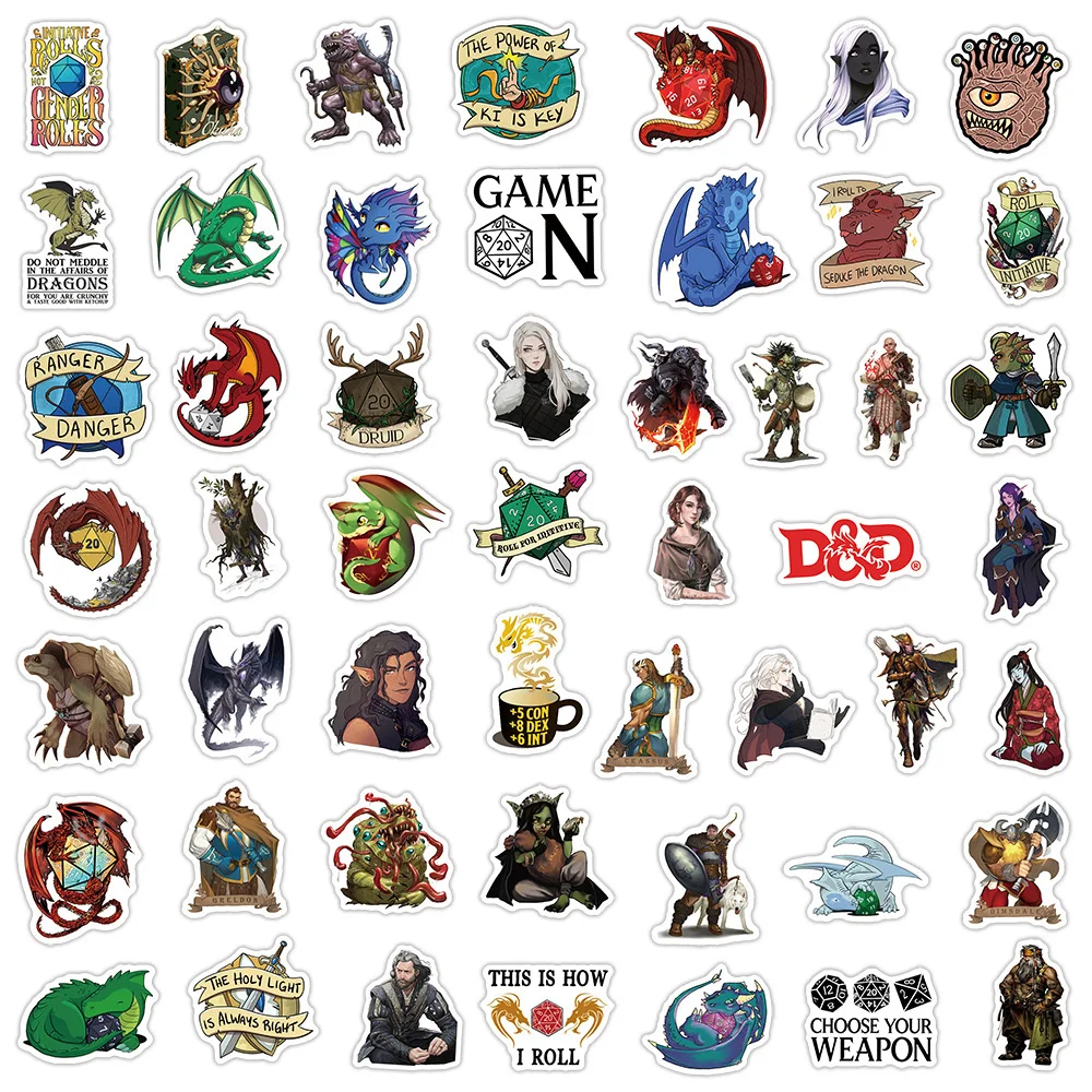 10/30/50 sztuk gra Dnd Graffiti dekoracja naklejki bagażu laptopa IPad deskorolka gitara kask wodoodporna naklejka hurtownie