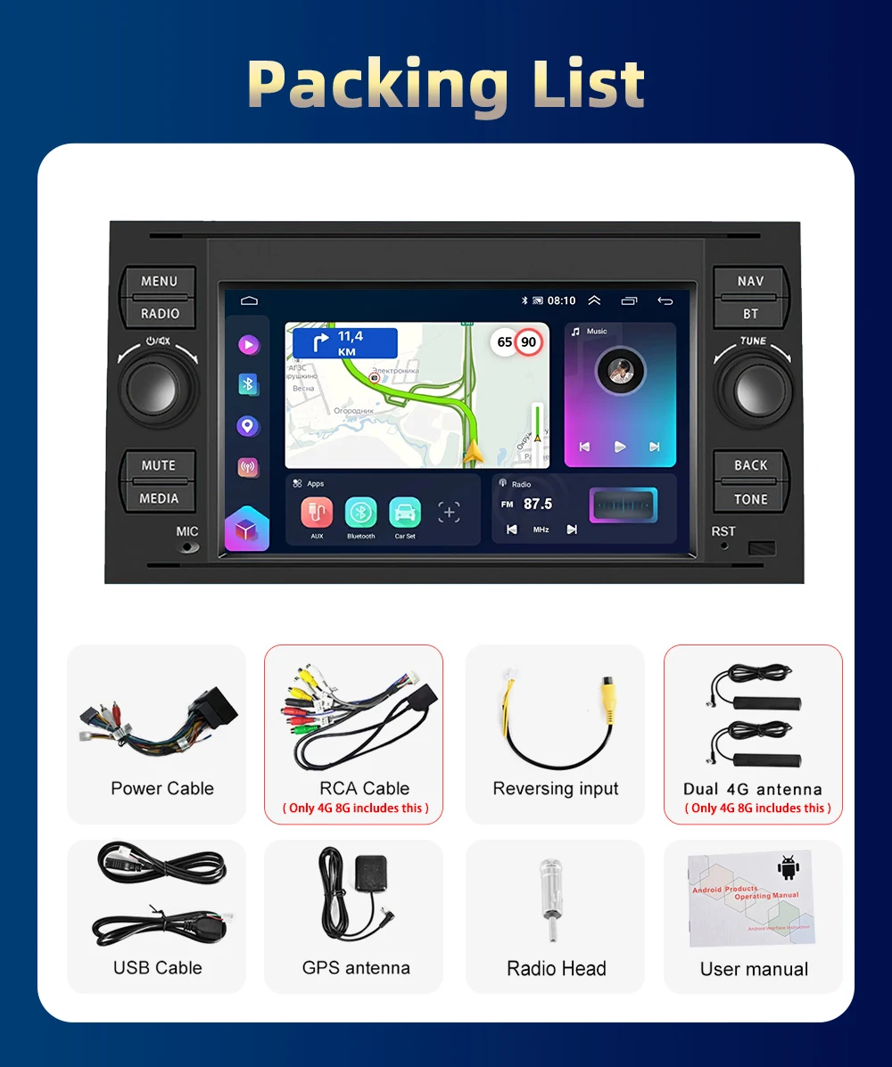 Podofo 2Din Android 11 GPS Car Radio FM Multimedia Player For Transit Fiesta Focus Galaxy Mondeo Fusion Kuga C-Max S-Max