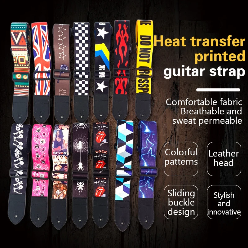 Embroidered Guitar Strap, Electric Guitar Shoulder Strap, 36 Inch Folk Guitar Bag Strap, Heat Transfer Printed Piano Strap