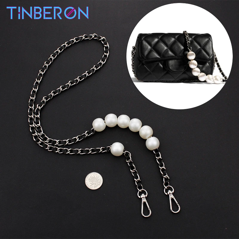 TINBERON Pearl Chain Strap Fashion Women Bag Strap For Crossbody Bag Chain Strap Pearl Metal Chain For Bags Fit Brand Mini Bags