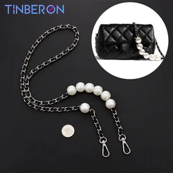 TINBERON Pearl Chain Strap Fashion Women Bag Strap For Crossbody Bag Chain Strap Pearl Metal Chain For Bags Fit Brand Mini Bags