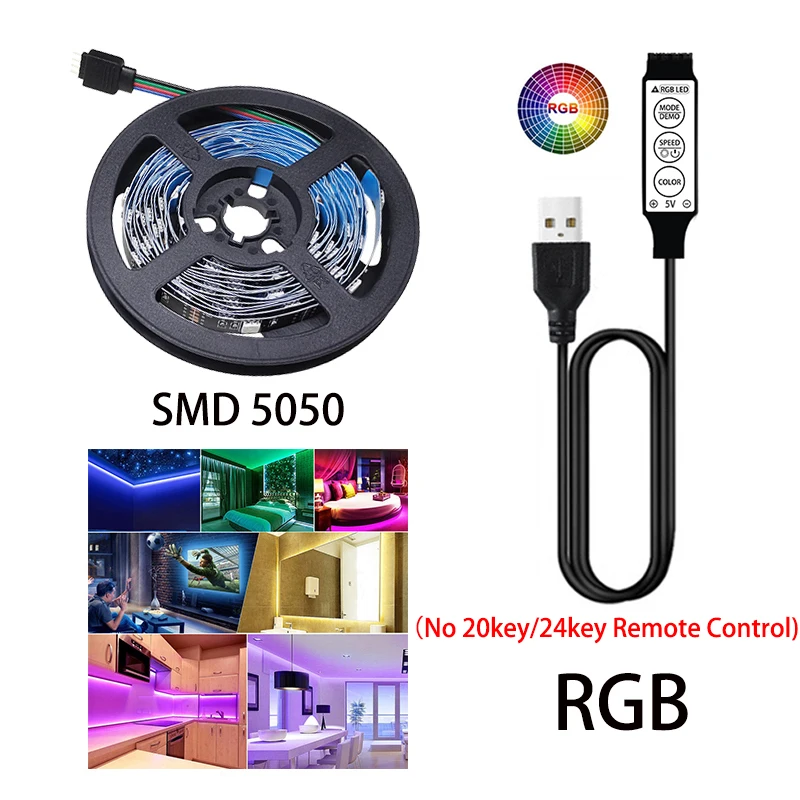 LED Strip Light 5050 Flexible Lamp Tape 3key Sound Sensor RGB Ribbon 1M 2M 3M 4M DC5V Decoration TV BackLight