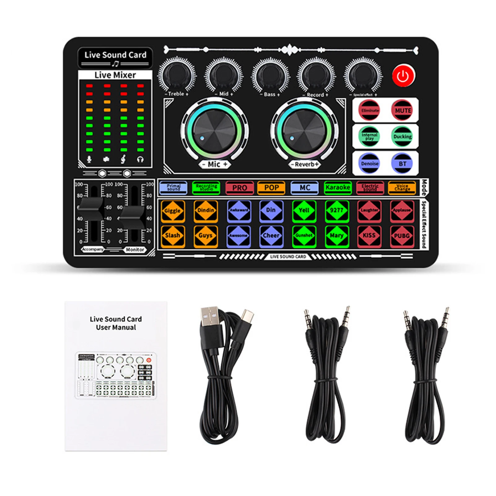 

Professional Live Sound Card Noise Reduction Sound board Sound Mixer Board Lighting Effect Live Sound Card Voice Changer