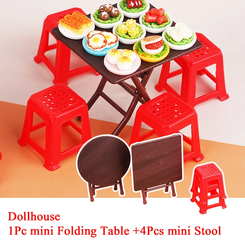 1Set 1:12 Dollhouse Miniature Folding Table Stool Dining Table Furniture Home Model Decor Toy Doll House Accessories