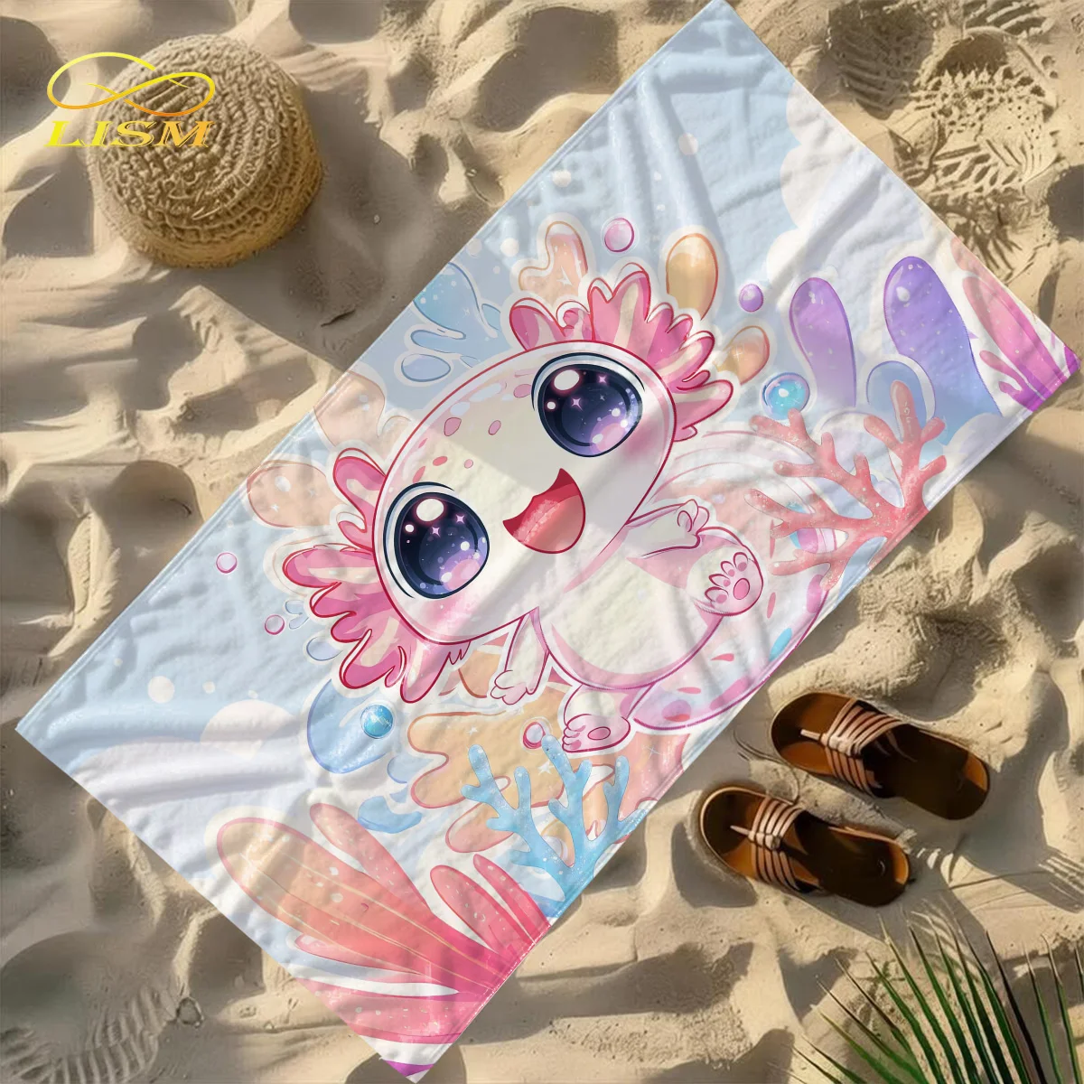 

1pc Kwaii Axolotl Towel-Oversized, Absorbent Microfiber, Quick Dry, Ideal for Travel, Swimming, Surfing Bath Towel