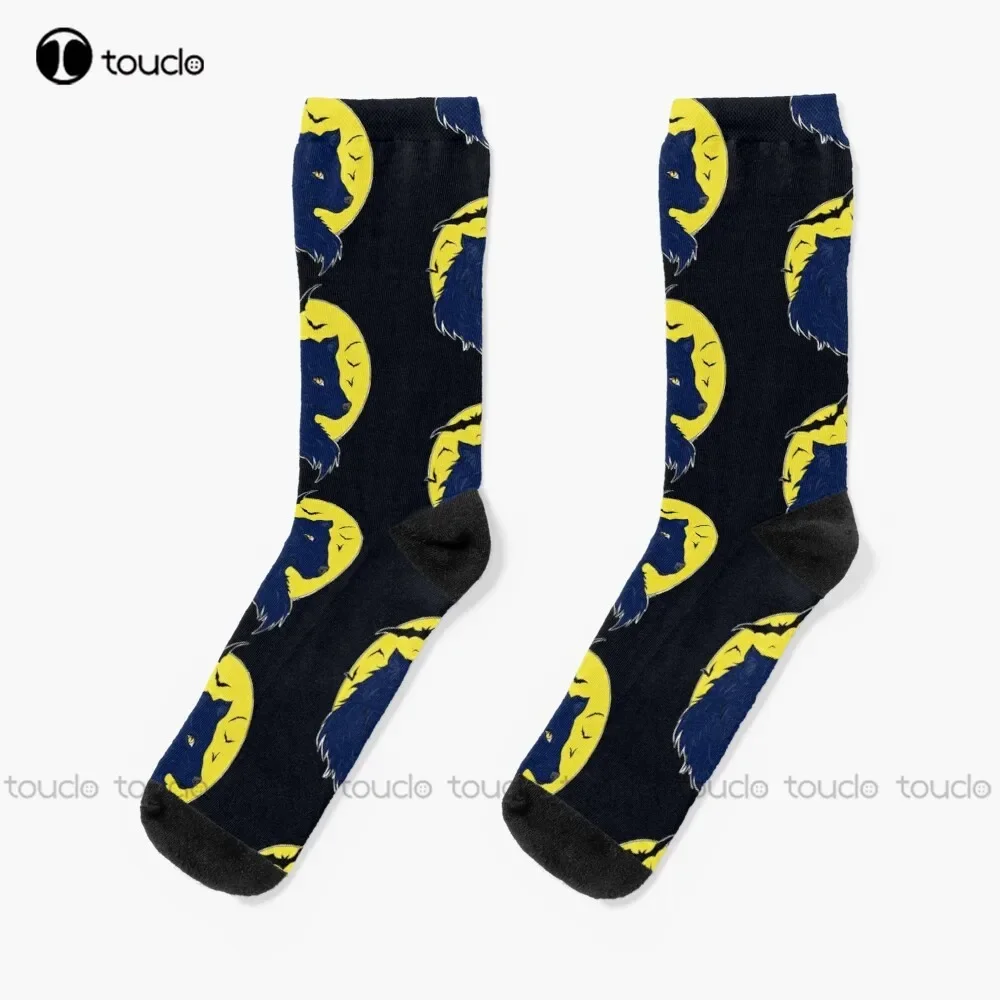 Wolf Moon Socks Halloween Fun Socks For Women Fashion Creative Leisure Funny Art Abstract Oil Painting Socks Unisex Adult