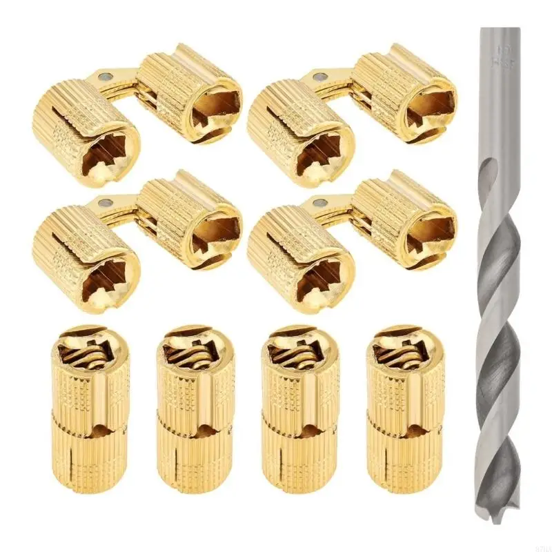 8Pcs Brass Concealed Hinges For Drawers And Cabinets 10mm Barrels Hinge Includes Drill Bit Smooth Polishing Finish 87HA