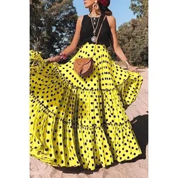 2024 High Waist Female Vintage Long Trend Bohemian Fairy Festival Clothes Fashion Polka Dot Women Ruffle Maxi Skirt Summer