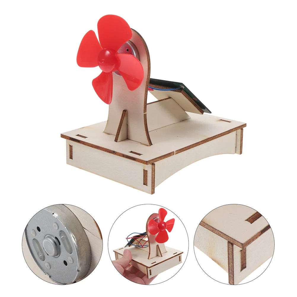 2 Sets of Solar Powered Fan Science Project Teaching Aid Wooden Solar Fan Assemble Prop solar fan science project