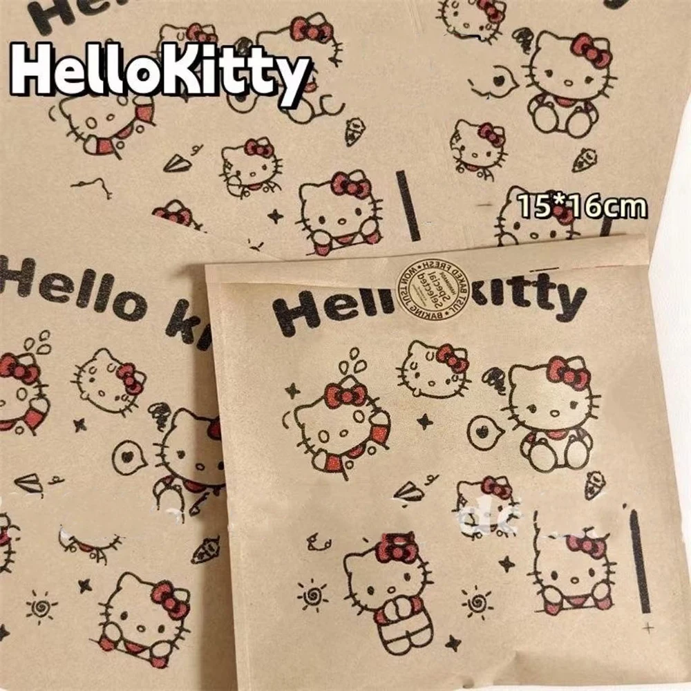 100pcs  Hello Kitty Kraft Paper Bag Kawai Gift Bag Decoration Self Sealing Packaging Bag Large Capacity Packaging Material