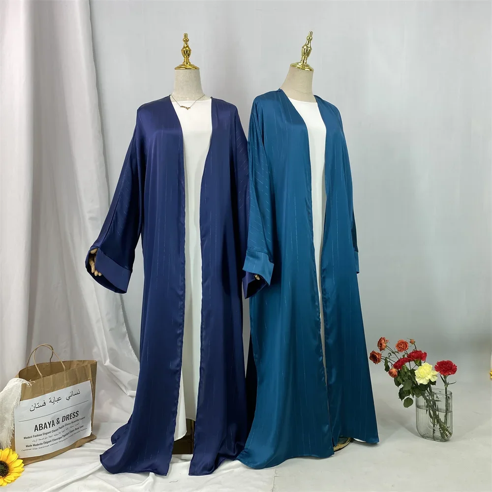 Eid Muslim Dress Women Satin Kimono Open Abayas Dubai Kaftan Ramadan Islam Clothing Robe Kebaya Turkey Jalabiya Caftan Marocain