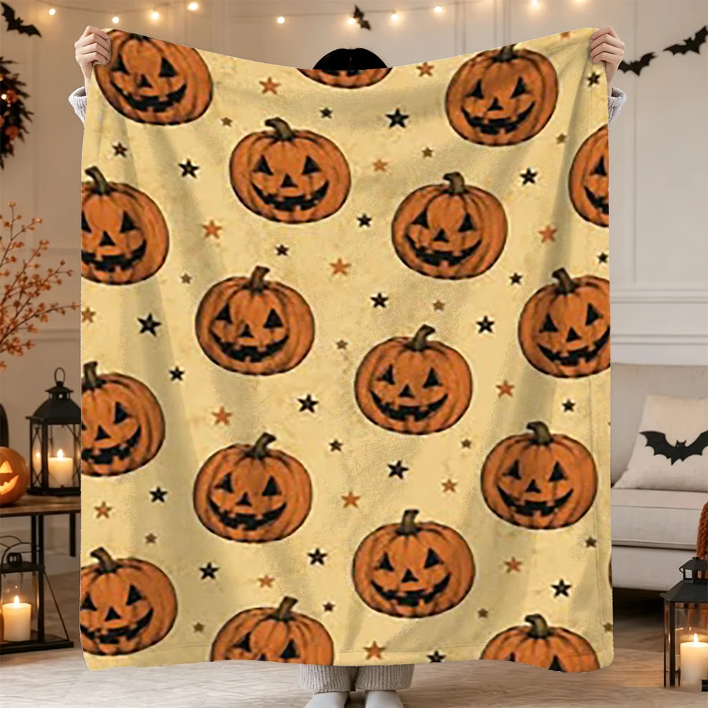 Halloween Pumpkin Stars Fleece Throw Blanket Soft Warm Festival Home Decor Sofa Bed Cover Gift