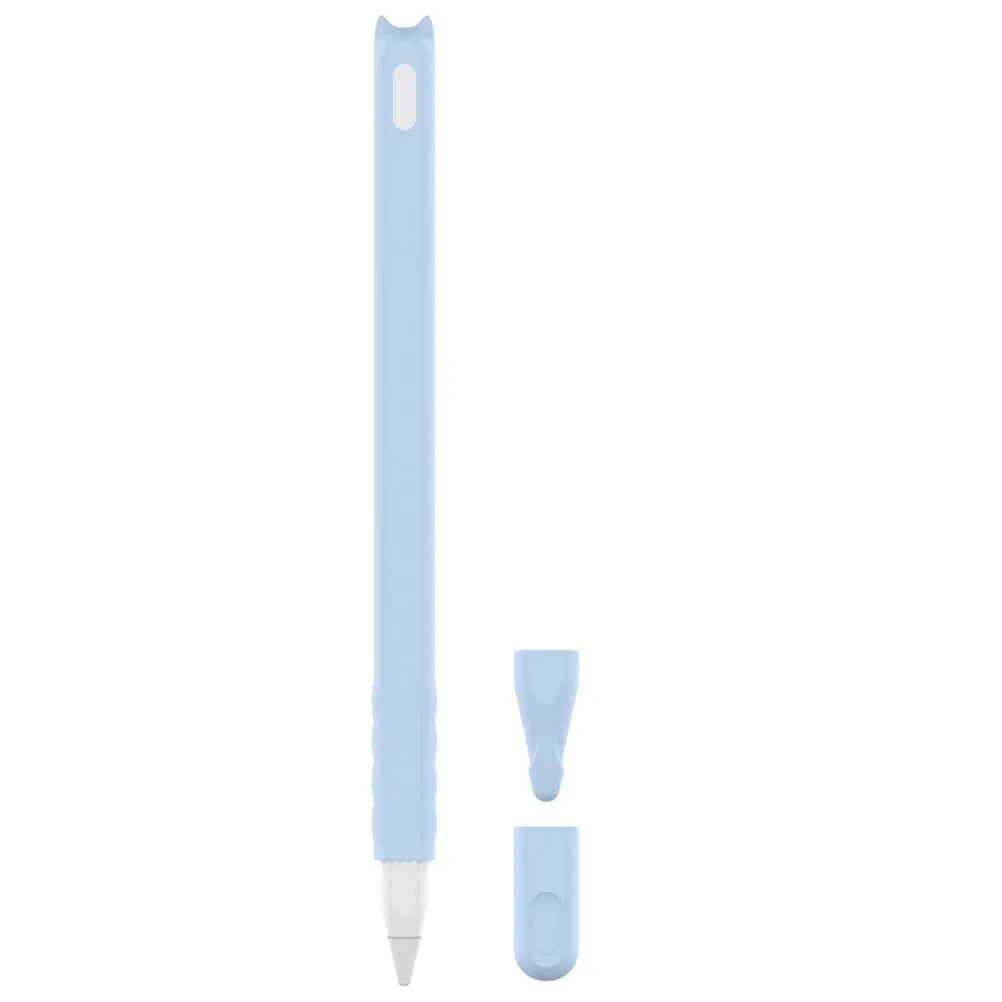 

2Pcs Cat Head Design Silicone Pen Cap Fine Artisanship Color Stable No Fade Compatible for 2Nd Gen Pencil Case
