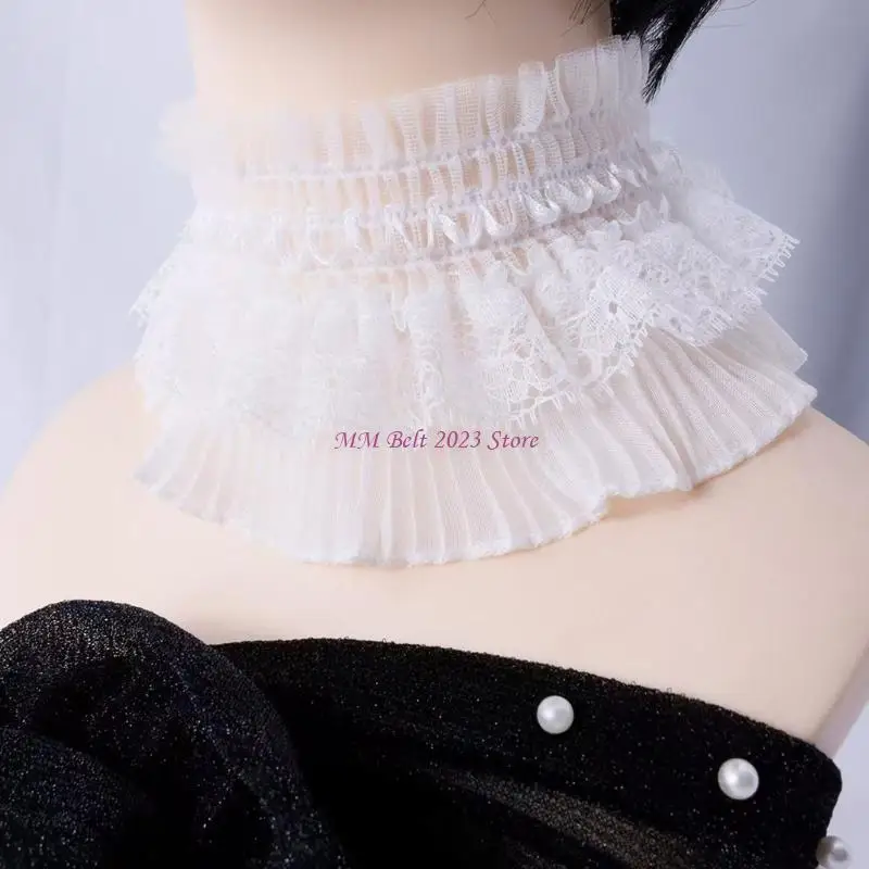 49ME Halloween Clown Collar Choker Wrist Cuffs Ruffle Lace Neck Ruff Arm Band Victorian Costume for Womens
