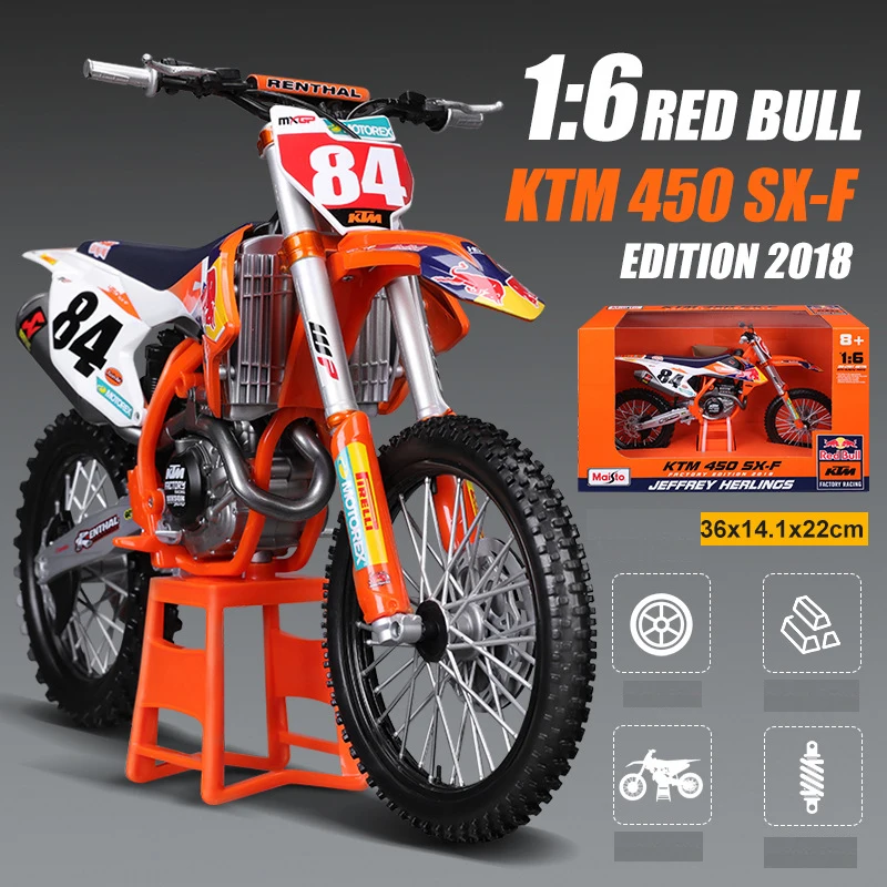 Maisto 1:6 KTM 450 SX-F Factory Edition 2018 Moto Alliage Moulé Sous Pression Modèle Red Bull KTM sourire croix Jouets Enfants Cadeau