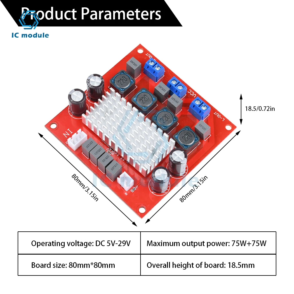 CS8685H Dual Channel Digital Amplifier Board 2 * 75W High Power Amplification DC 5-29V Single Power Supply for Audio Projects