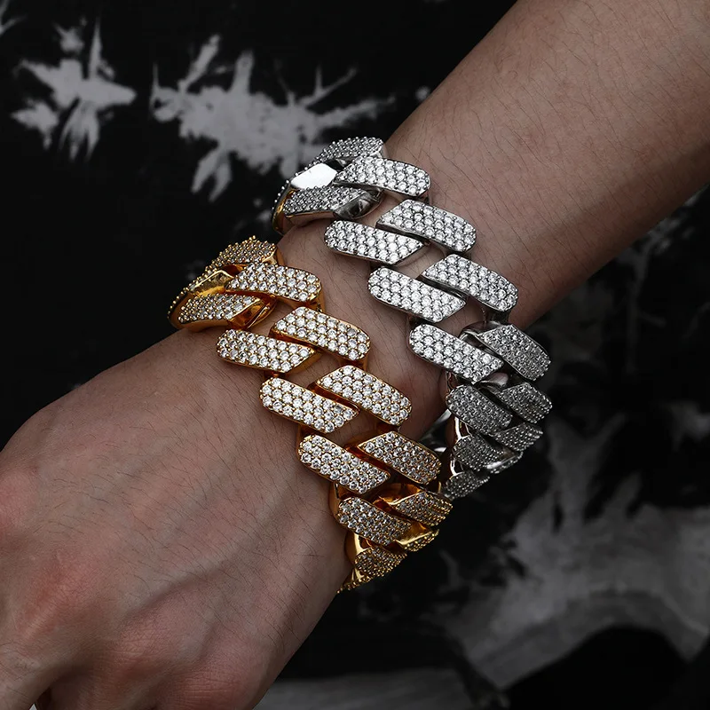 30mm Big Heavy Hip Hop 5A+ CZ Stone Paved Bling Iced Out Solid Rhombus Cuban Miami Link Chain Bracelets for Men Rapper Jewelry