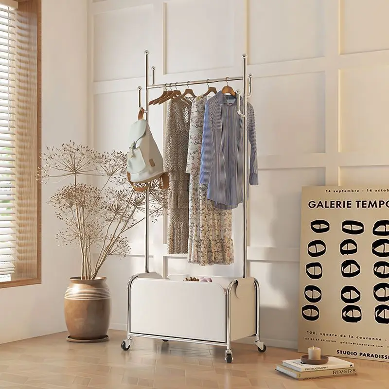 

Coat rack Floor-to-ceiling household hanger Movable simple light luxury storage Bedroom Living room Internet celebrity Stainless