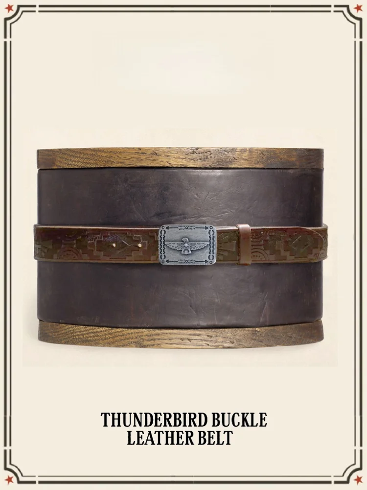 

Navajo Eagle American Retro Leather Belt Carved Floral Design Wide 36cm Casual Sle for Youth And Middle-aged Men And Women