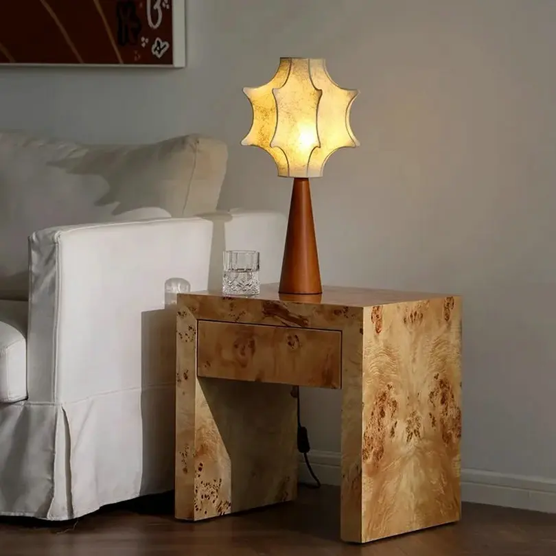 

French Minimalist Home Decor Living Room Side Table Bedroom Light Luxury Retro Style Natural Wood Bedside Table GN741VH