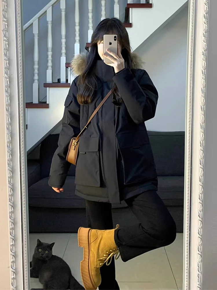 

Ele Bla Biker Jaet Women Winter Thiened Cotton Coat Parka Sle Sweet Japanese Sle Loose Fit Zipper Closure Long ...