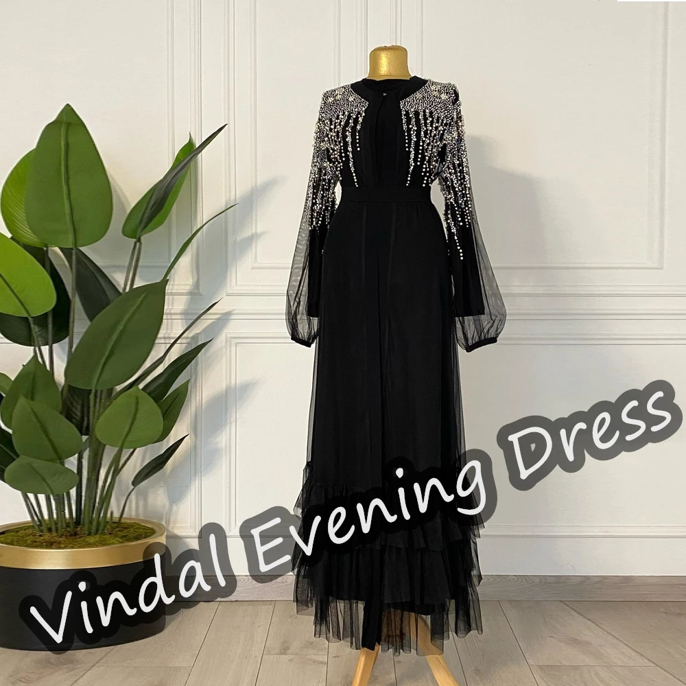 Vindal Evening Dress Scoop Neckline Ankle Length A-Line Elegant Built-in Bra Crepe Long Sleeves Saudi Arabia For Woman 2024